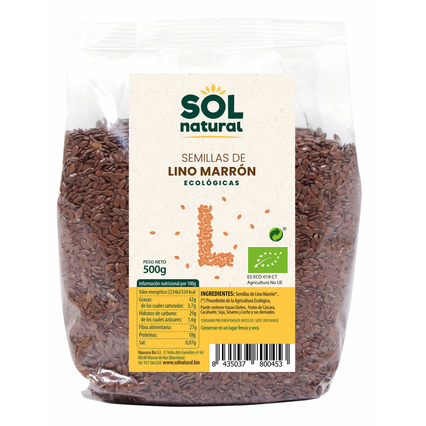 Semillas de Lino Marron 500 gr Bio | Sol Natural - Dietetica Ferrer