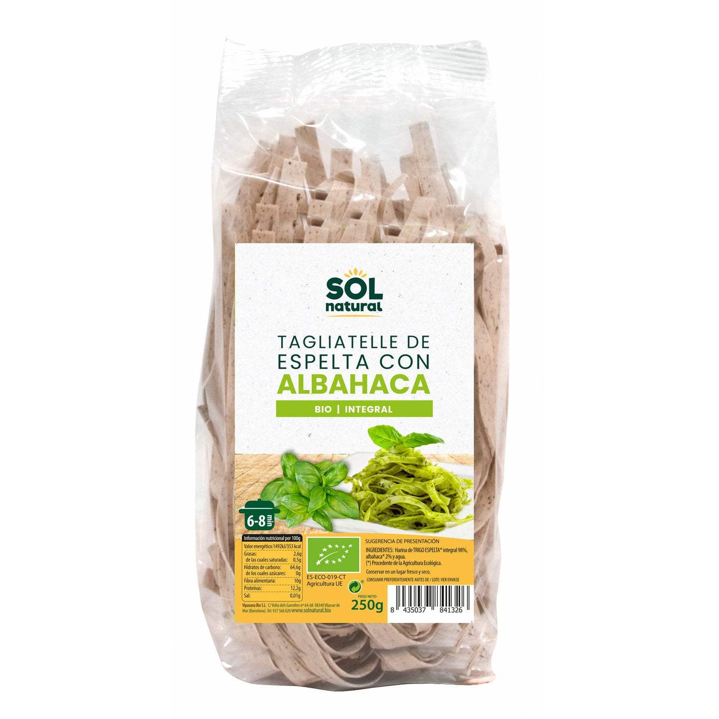Tagliatelle de Espelta Con Albahaca 250 gr | Sol Natural - Dietetica Ferrer