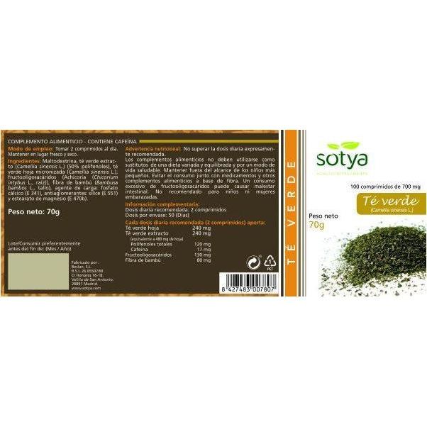 Te Verde 700 mg 100 Comprimidos | Sotya - Dietetica Ferrer