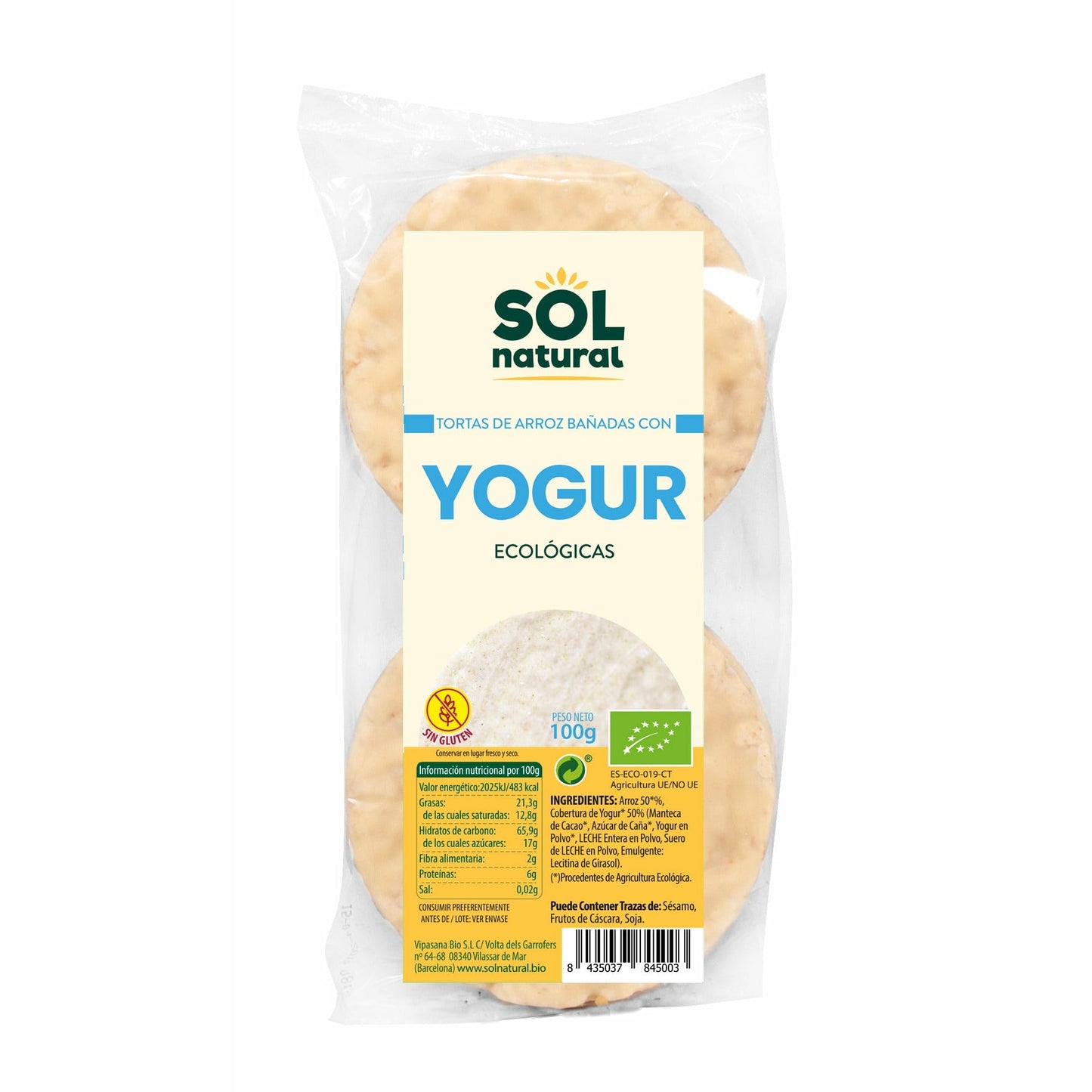 Tortas de Arroz Bañadas Con Yogur Natural Bio 6 Unidades | Sol Natural - Dietetica Ferrer