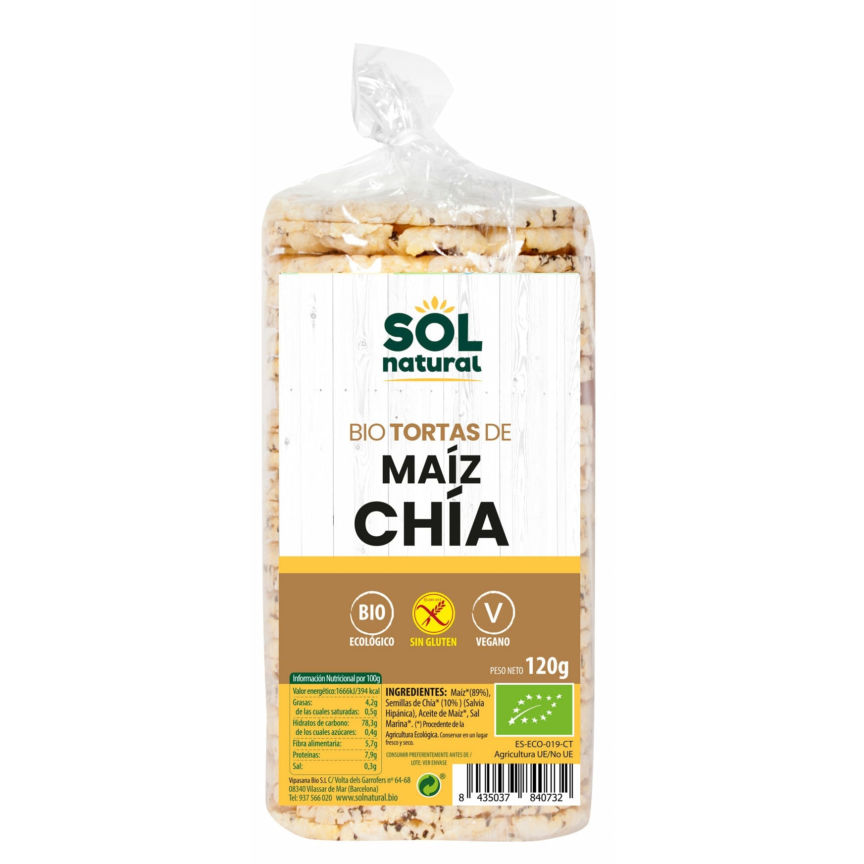 Tortas de Maiz Con Chia Bio 120 gr | Sol Natural - Dietetica Ferrer