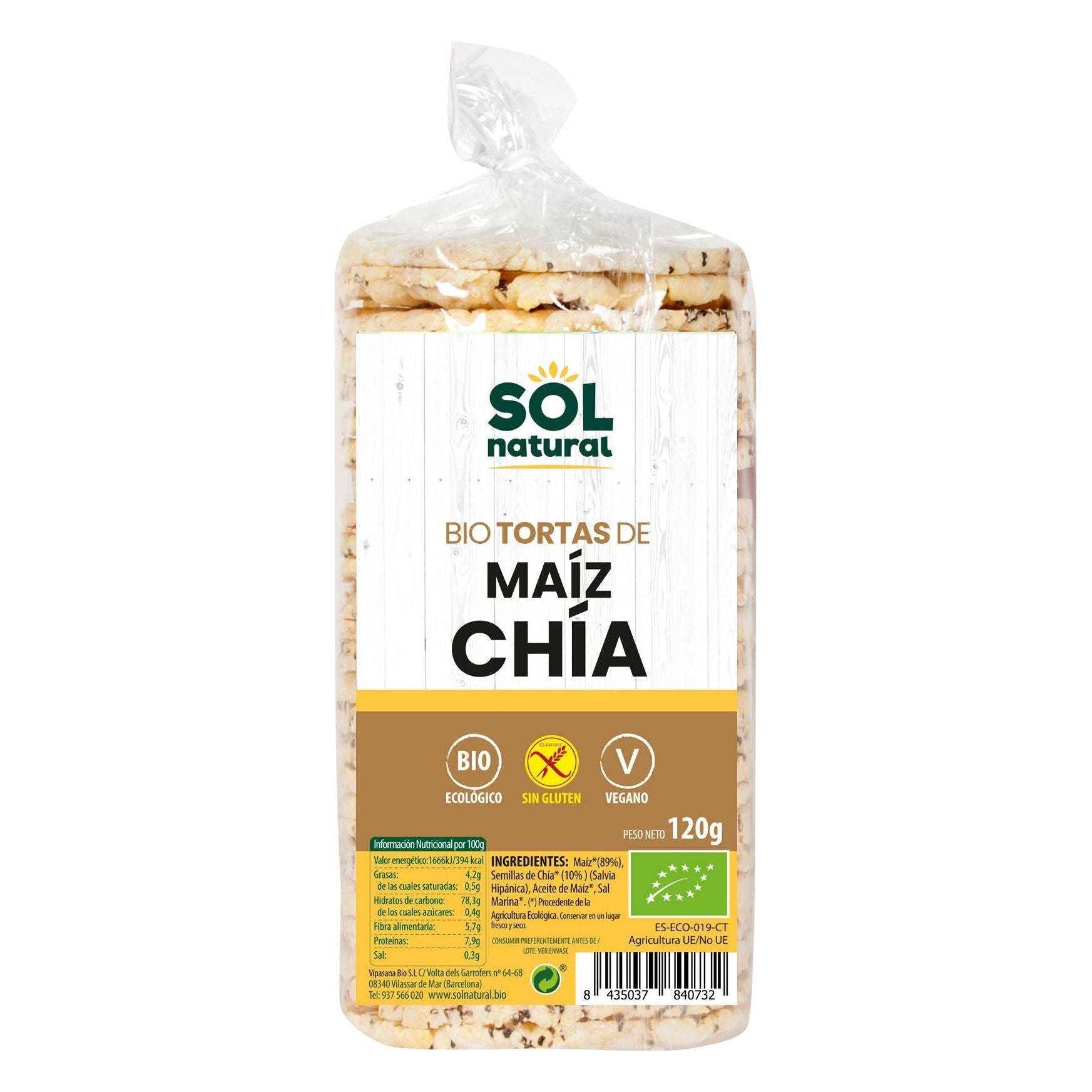 Tortas de Maiz Con Chia Bio 120 gr | Sol Natural - Dietetica Ferrer