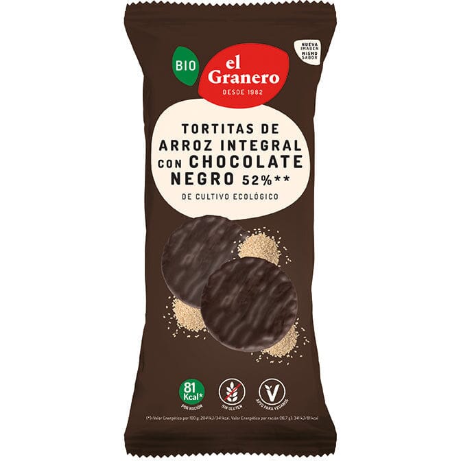 Tortitas de Arroz Con Chocolate Negro 60% 6 Unidades | El Granero Integral - Dietetica Ferrer