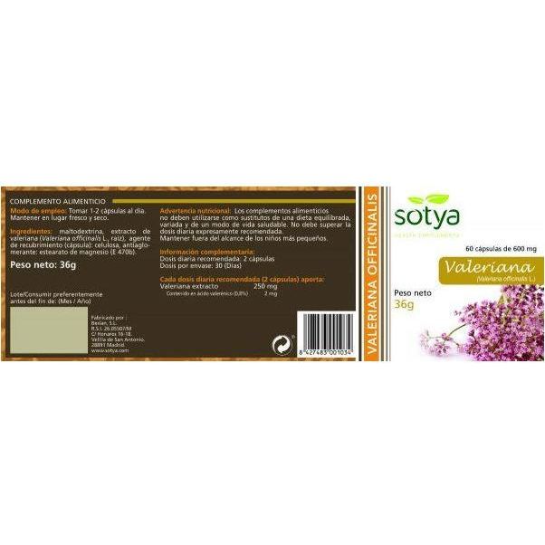 Valeriana 600 mg 60 Capsulas | Sotya - Dietetica Ferrer